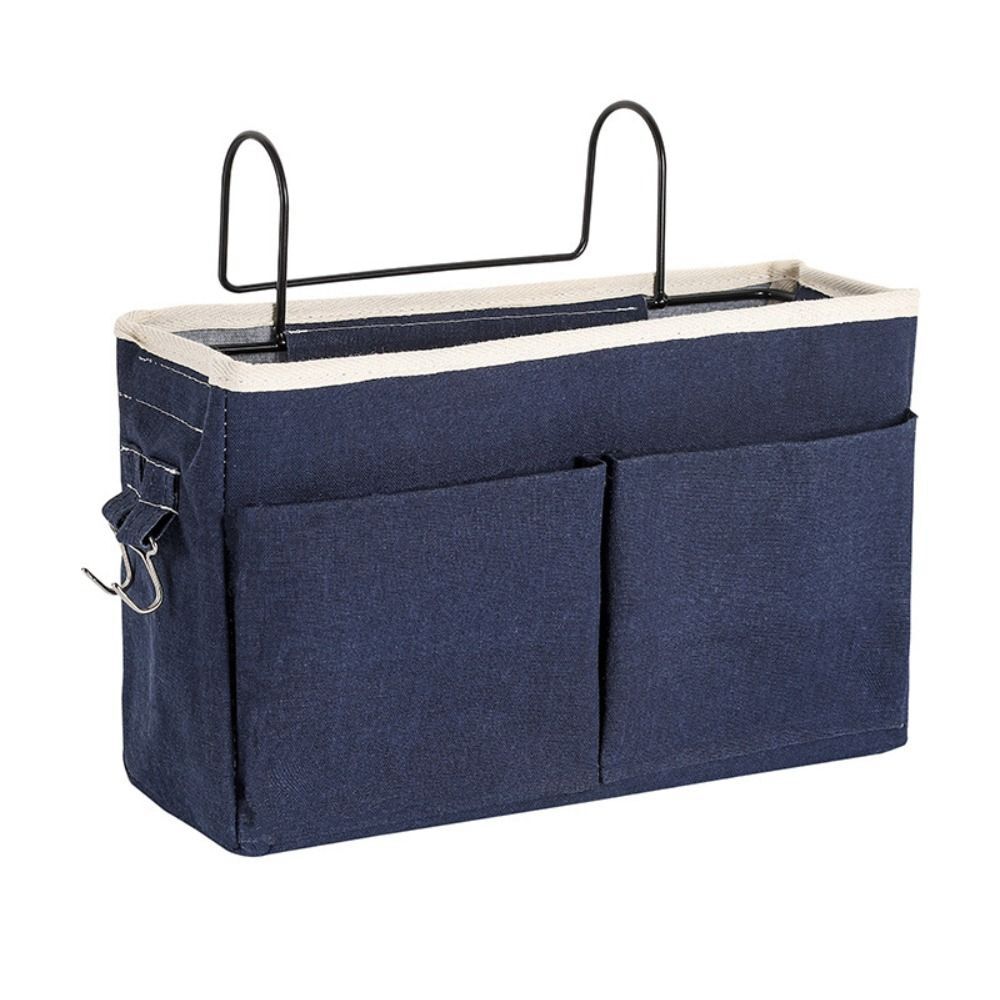 Hanging Canvas Storage Bag Multi Pockets Magic Sticker Bedside Hanging