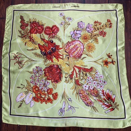 Australia Wildflowers Scarf Green Designed by Souvenirs Australian 27x27" READ