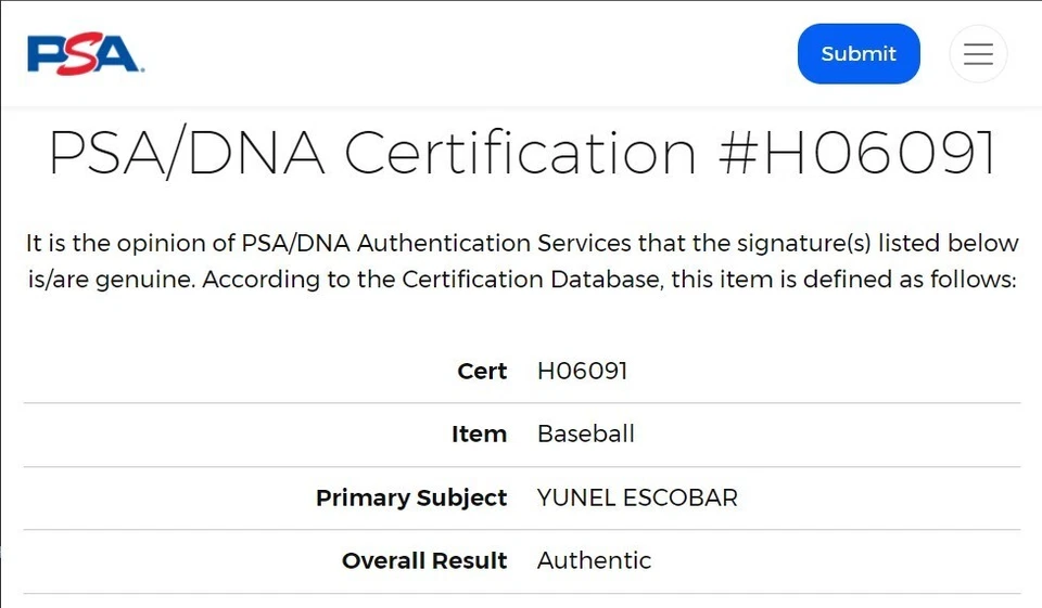 Yunel Escobar Single Signed Rawlings Autograph OML Baseball PSA / DNA Sticker - Image 4 of 4