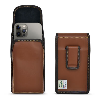 iPhone 13 12 & Pro Vertical Holster Case BROWN Leather Executive Clip