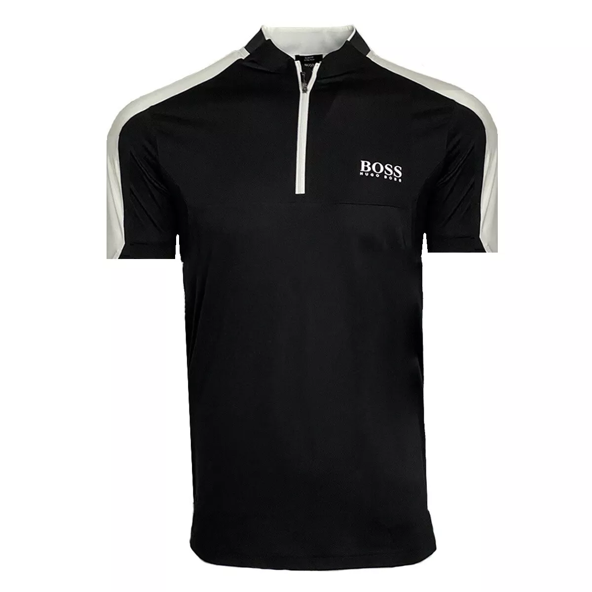 Hugo Boss Slim Fit Zip Neck Polo Shirt in Stretch Fabric Black