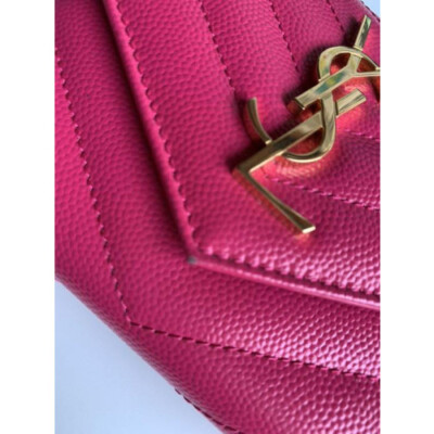 SAINT LAURENT FOLD PURSE #1605 MINI WALLET YSL VSTECH PINK LEATHER