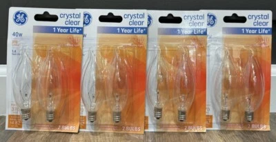 GE 40w Candelabra Base Crystal Clear Light Bulbs #76236