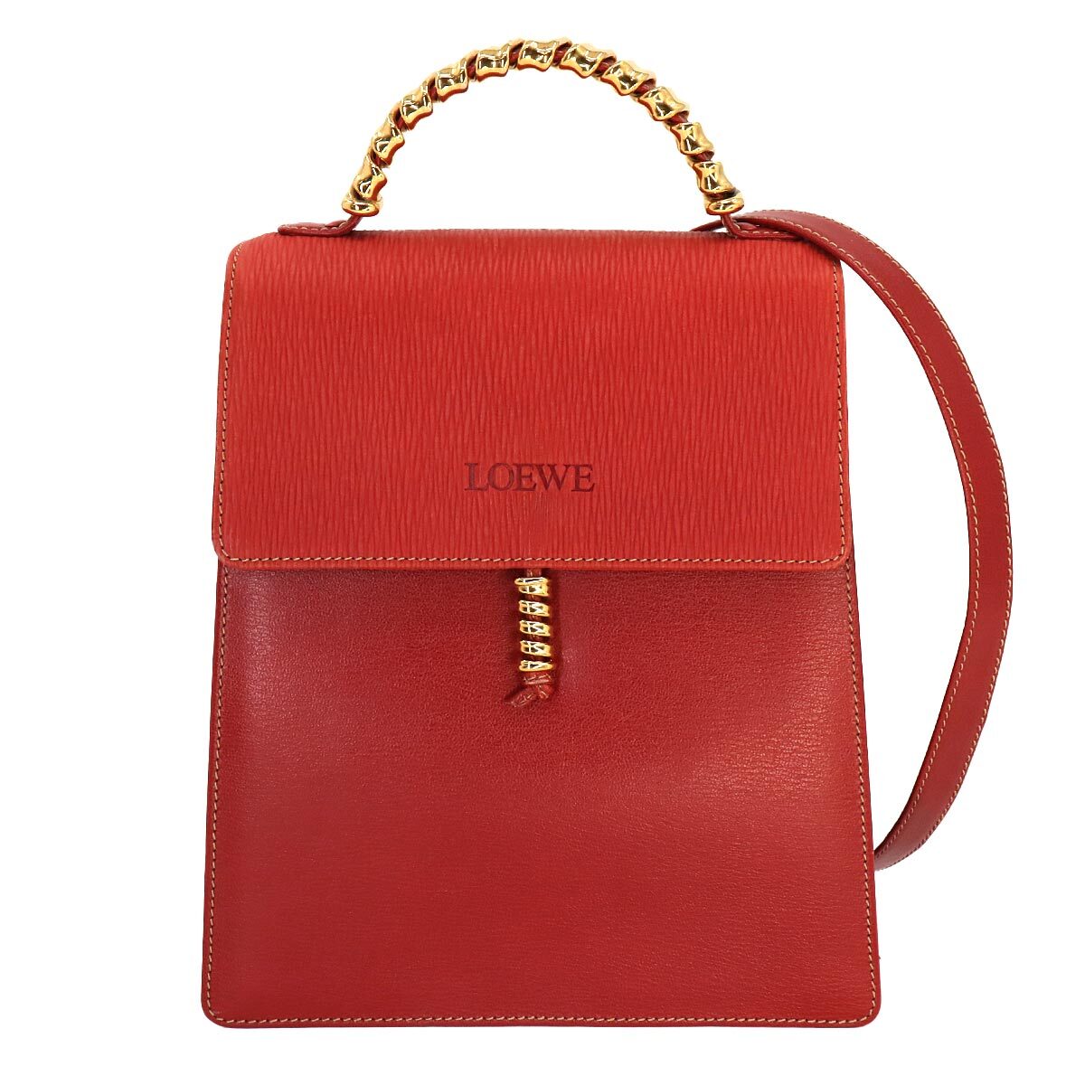 LOEWE Velazquez 2way Hand Shoulder Bag Leather Red Twist Purse 