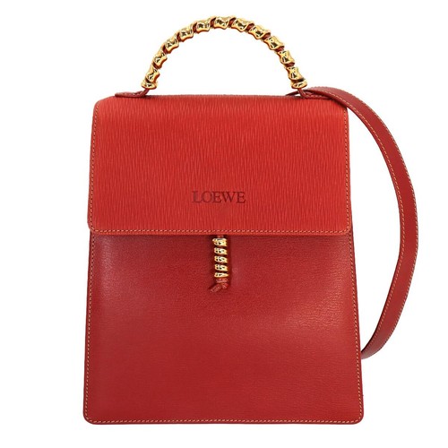 LOEWE Velazquez 2way Hand Shoulder Bag Leather Red Twist Purse 90258424