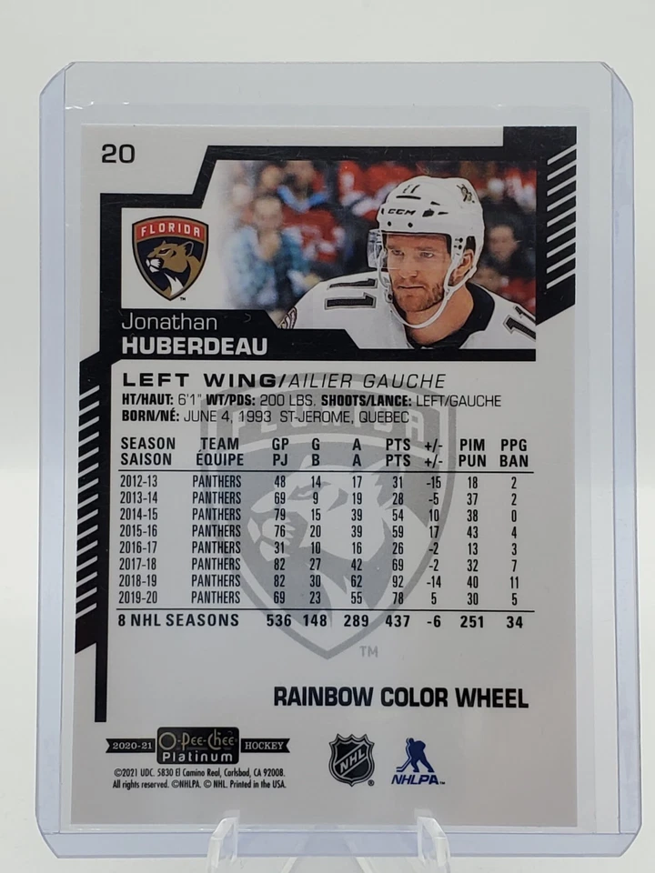 Jonathan Huberdeau 2020-21 O-Pee-Chee Platinum Rainbow Color Wheel #20 - Image 2 of 2