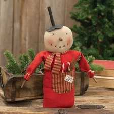 NEW PRIMITIVE SNOWMAN DOLL JOY POCKET Christmas 14.5"L x 7"W x 4"D Winter Rustic
