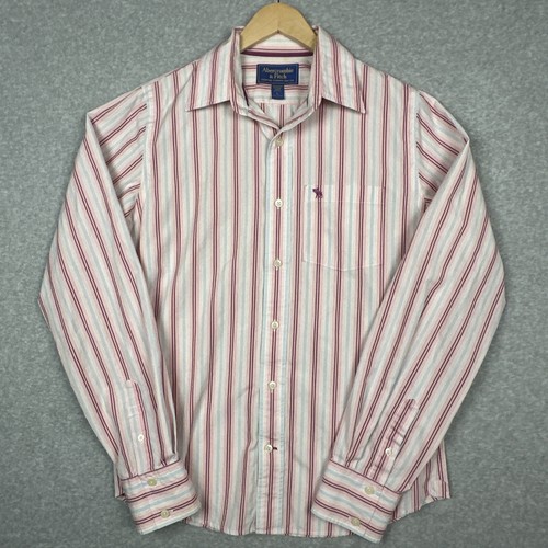 Vintage Abercrombie & Fitch Shirt Mens L Pink Striped Button Up Office Y2K Moose - Picture 2 of 14
