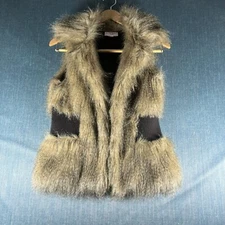Romeo Juliet Couture Women Vest Brown Faux Fur Sleeveless Size S Polyester Blend