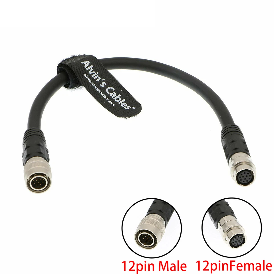 ALVIN'S CABLES 30cm 12 Pin Hirose Male to 12 Pin Female Extension Cords Camera Lens Cable Wires