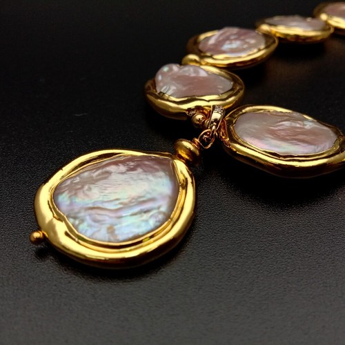 Cultured Pink Keshi Coin Pearl 21mm Pendant Gold Plated Chain Necklace 18" - Picture 6 of 8