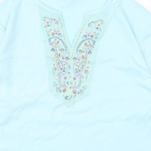 Image Womens Blue Cotton Blend T-Shirt Size L - Embroidered Neckline - Picture 7 of 12