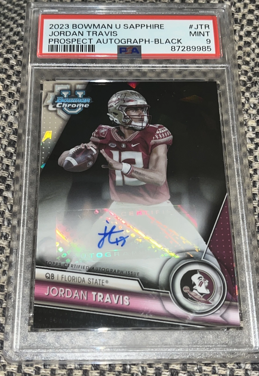 2023 Bowman Chrome U Sapphire Black Refractor Jordan Travis Auto /10