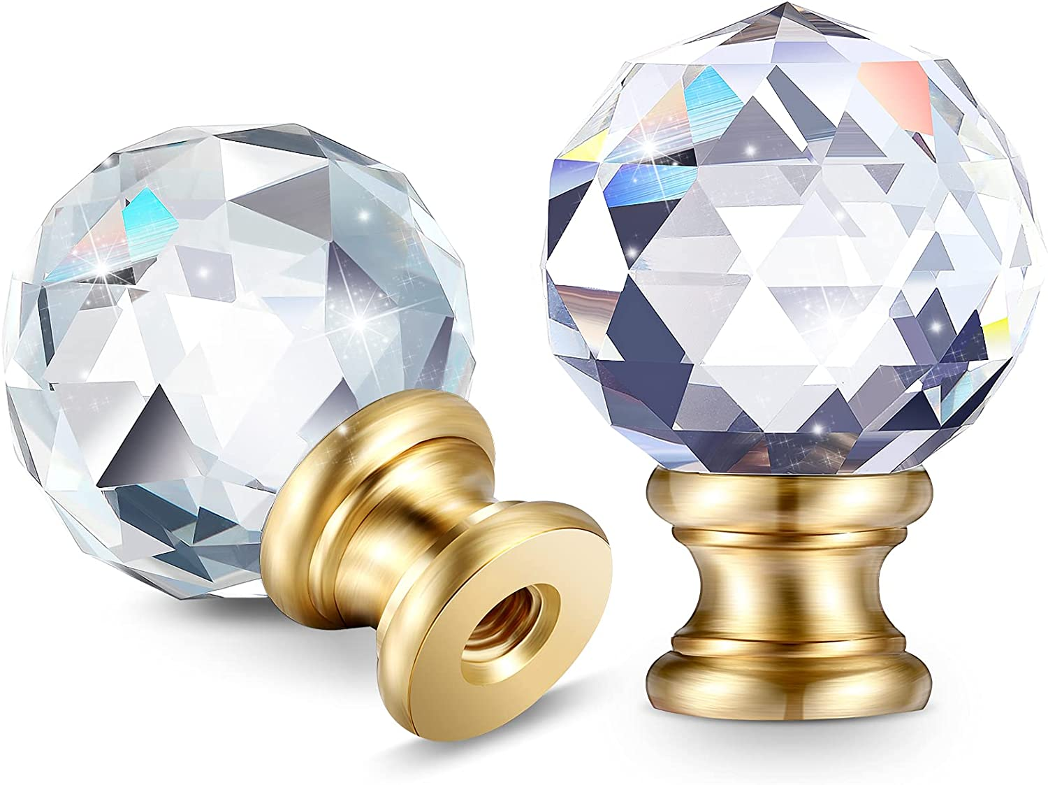 2 Pieces Crystal Lamp Finial Lamp Cap Knob Lamp Screw Topper Clear Lamp Finial w