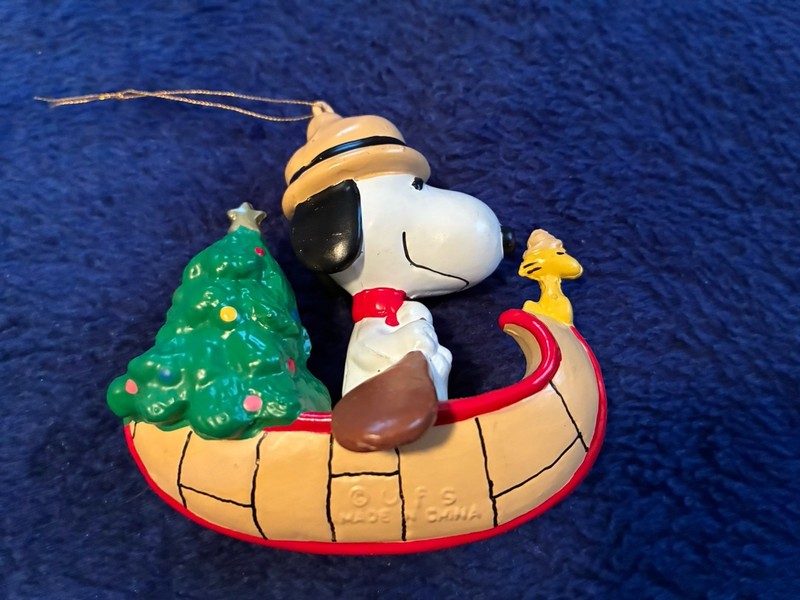 Snoopy In a Canoe Christmas Ornament 