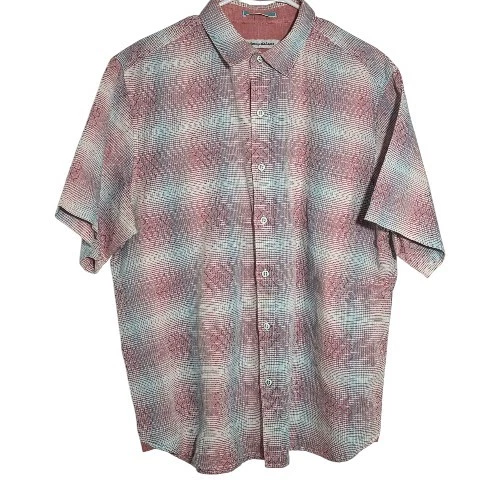 TOMMY BAHAMA Men's Linen Cotton Short Sleeve Button Shirt Casual Size Large Red