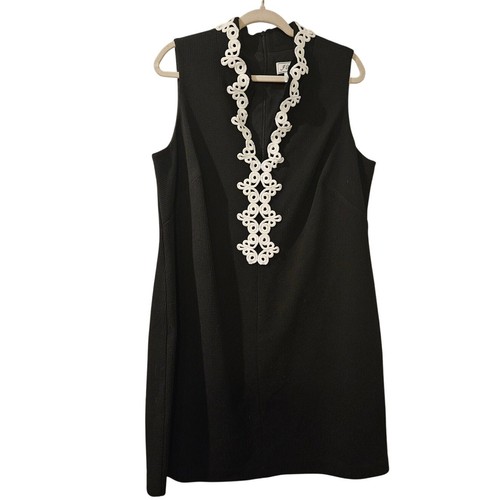 Jessica Howard Black Lace Trim Shift Dress Plus Size 16W NWT Sleeveless Lined - Picture 2 of 8