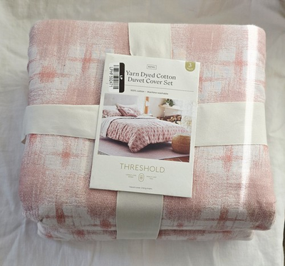 #ad #ad Threshold King Size 3 Pcs Yarn Dyed Duvet Cover Set Pink 100% Cotton $35.19