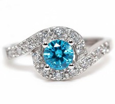 1CT Blue Topaz  White Topaz 925 Solid Sterling Silver Ring Jewelry Sz 8