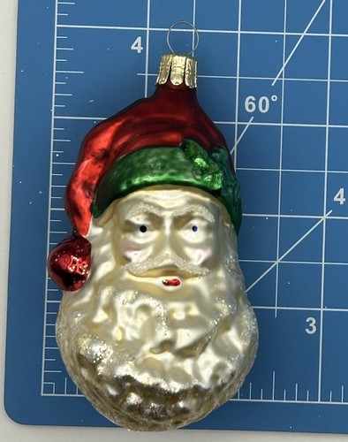 Weihnachtsmann Kopf rot & grün Mütze mundgeblasen Glas Glitzer Ornament Tschechien 4”Hx2”B - Bild 8 von 8