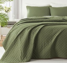 New Homelike Moment Quilt King Set OLIVE GREEN Lightweight Machine Washable