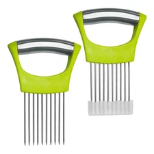2 Pack Stainless Steel Onion Holder Slicer Assistant Cutter Chopper Kitchen Tool