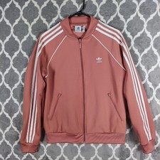 Adidas Track Jacket Womens Medium Pink SST Originals 3 Stripe Full Zip