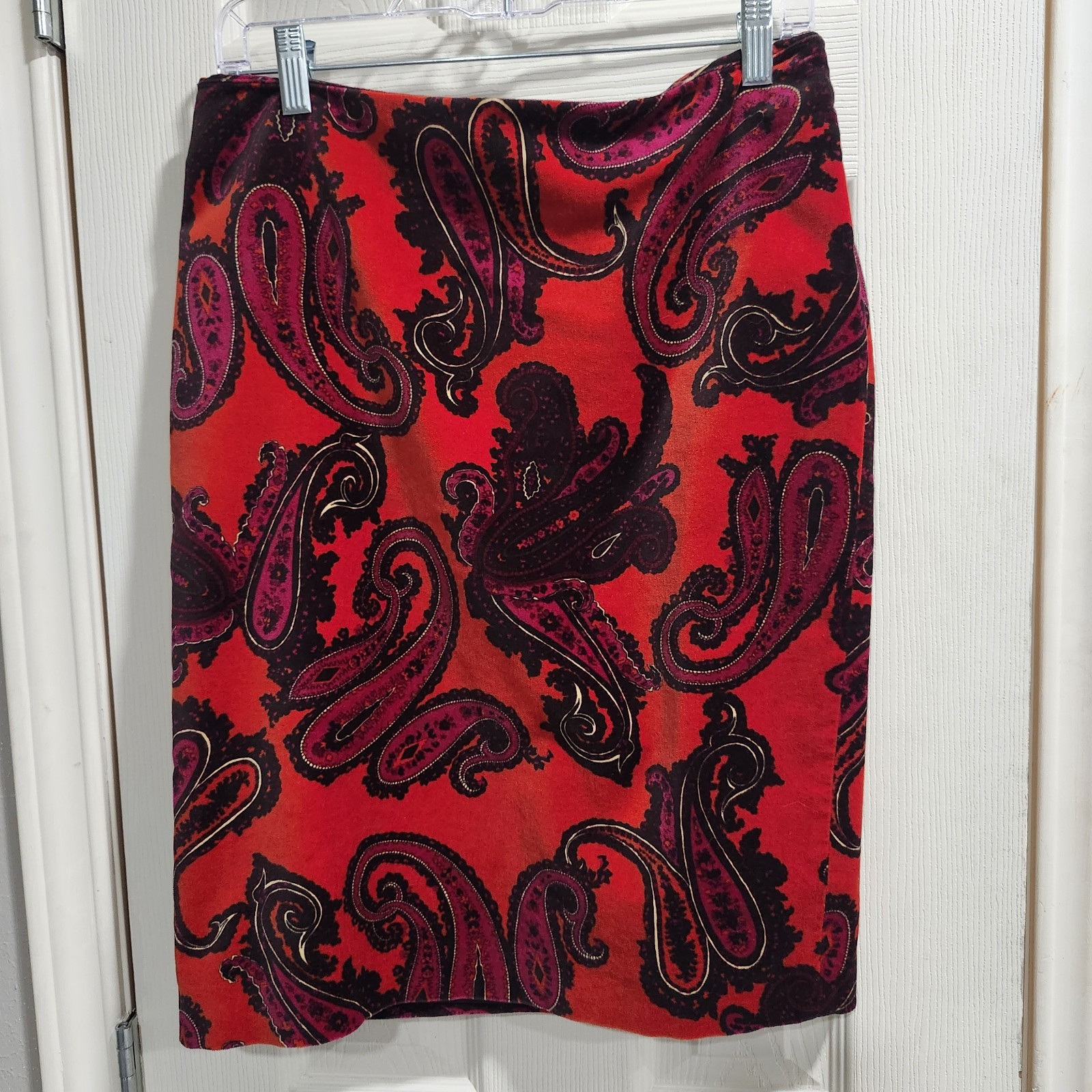 Talbots Skirt Women’s 6 Red Velvet Orange Paisley Pencil Career Holiday Party