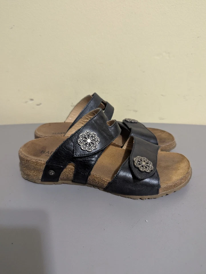 Sandalias de vestir Haflinger para mujer decoración de pensamiento negras UE talla 37 EE. UU. 6 Foto 4 de 4