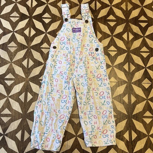 Osh Kosh B’gosh vintage vest back 90s white overalls alphabet letters Sz 3T