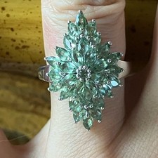Natural Green Apatite Sterling Silver Cocktail Ring Size 6