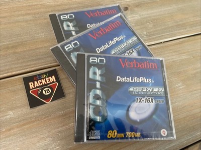Verbatim Data Life, Plus Super AZO Blue CD-R 80 Min 700 MB 1X-16X Speed 3 Sealed