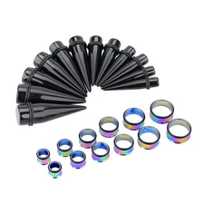 24PC Ear Gauge Stretching Kit Acrylic Tapers Surgical Steel Tunnels Plugs 00G...