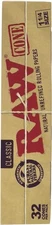 Raw Classic Natural Unrefined 1 1/4 Pre-Rolled Rolling Paper Cones 32 Per Box