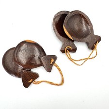 Pair Of Castanets Hand-Carved Handmade Wood Casta uelas Flamenco VTG Percussion