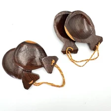 Pair Of Castanets Hand-Carved Handmade Wood Castañuelas Flamenco VTG Percussion