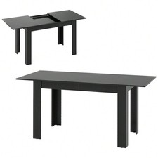 Black Extendable Dining Table 120-158cm 6-8 Seater 110kg Load