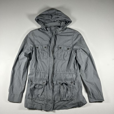 Roxy Womens Utility Jacket Size M Gray Snap / Zip Up Hooded Jacket