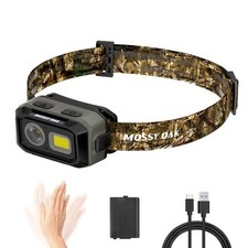 Mossy Oak 600 Lumens LED Headlamp Dual Power Source Motion Sensor Head Lamp USA