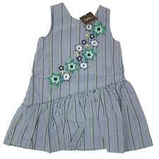 NWT Tea Collection Girls 2T 2 Blue Asymmetrical Floral Embroidered Dress