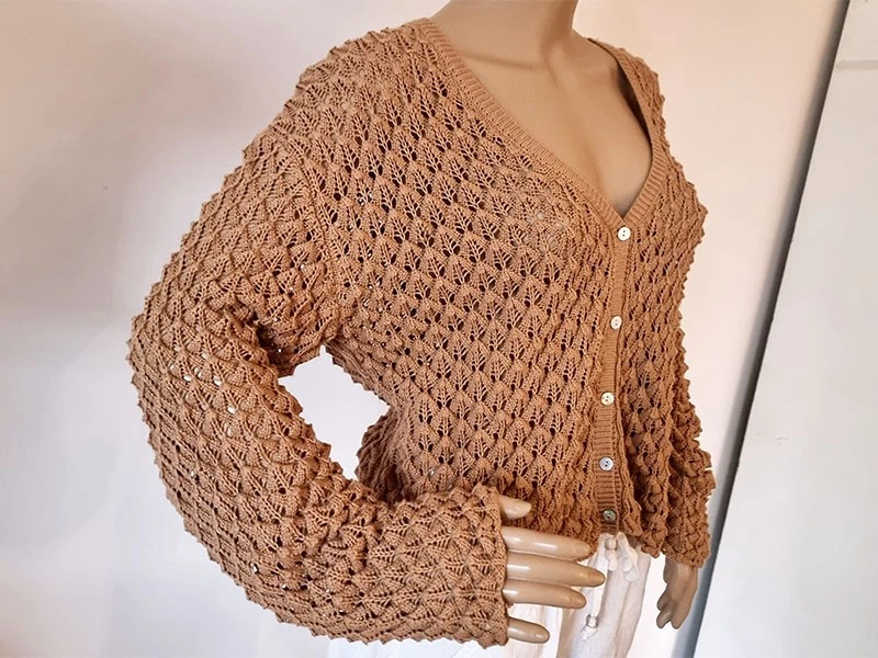 sweewe lässige Strickjacke S M 36 38 Camel Grobstrick Natur Braun - Bild 3 von 4