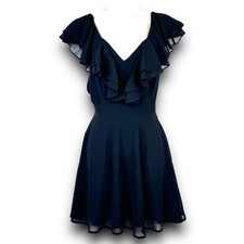 Lulus Little Black Ruffle Mini Dress Flutter Sleeves Vneckline Sleeveless XS