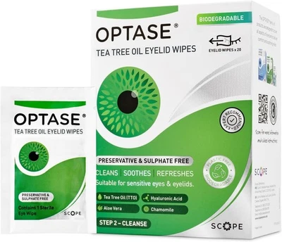 SCOPE OPTASE TTO WIPES scope OPTASE TTO Eyelid wipes Optase Tea Tree Oil RECOMMENDED BY OPTICIANS
