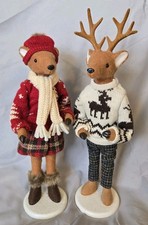Christmas Standing Reindeer Deer Couple Set 12" Plush Felt Holiday Figurines