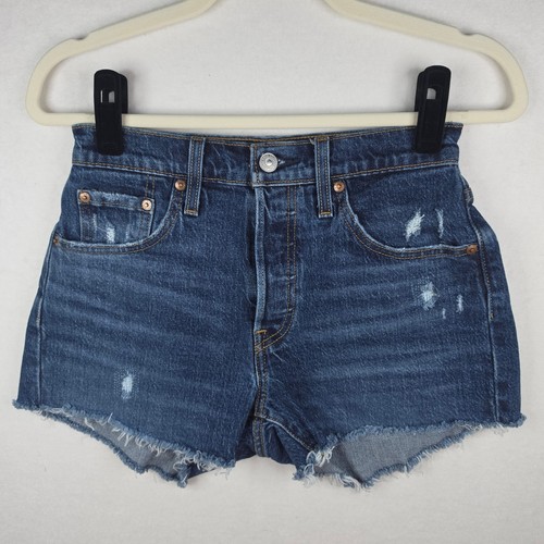 Levi's Premium 501 Original Cut-Off Shorts 25 Dark Wash Distressed Raw Hem