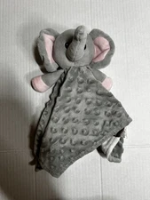 BORITAR Elephant Baby Security Blanket Minky Dot Lovey Gray Safari Animals Pink