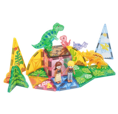 Dino Zone Magnetic Tiles Set   42 PCS Dinosaur Building Blocks STEM Educational