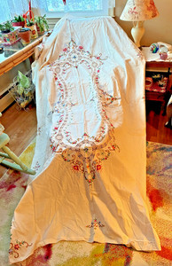 Handmade Cross Stitch Tablecloth 98 x 66 Never Used TAKE A CLOSE LOOK.