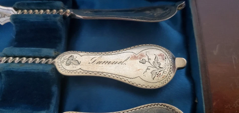 Antiguo juego/caja de cubiertos de plata Duhme & Co Co Co Cincinnati Ohio Silversmith Foto 4 de 4