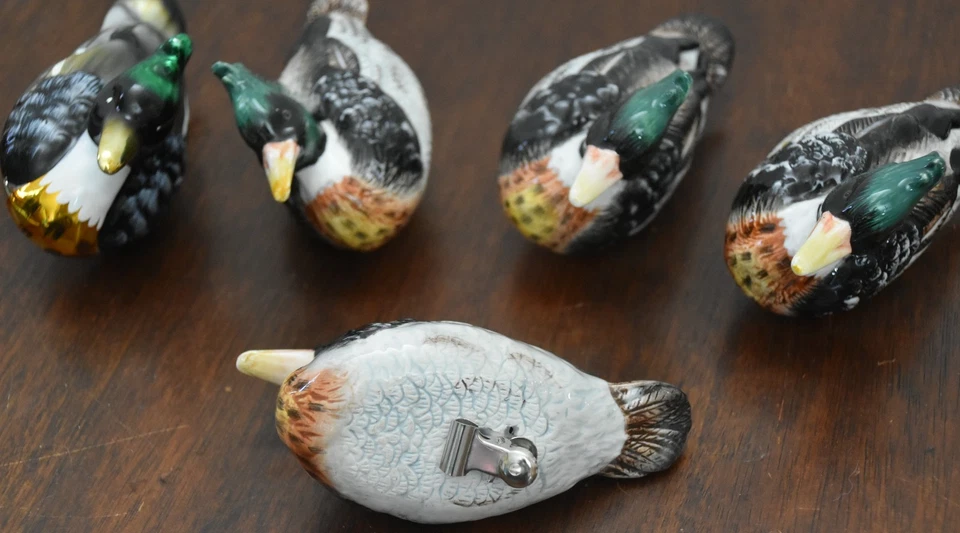 5 Vtg ClipOn Bird Duck Mallard Decoy Fowl Porcelain Ceramic Ornament 4.5"w 2.5"T - Image 2 of 4